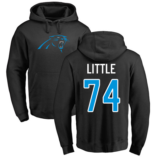 Carolina Panthers Men Black Greg Little Name and Number Logo NFL Football 74 Pullover Hoodie Sweatshirts
